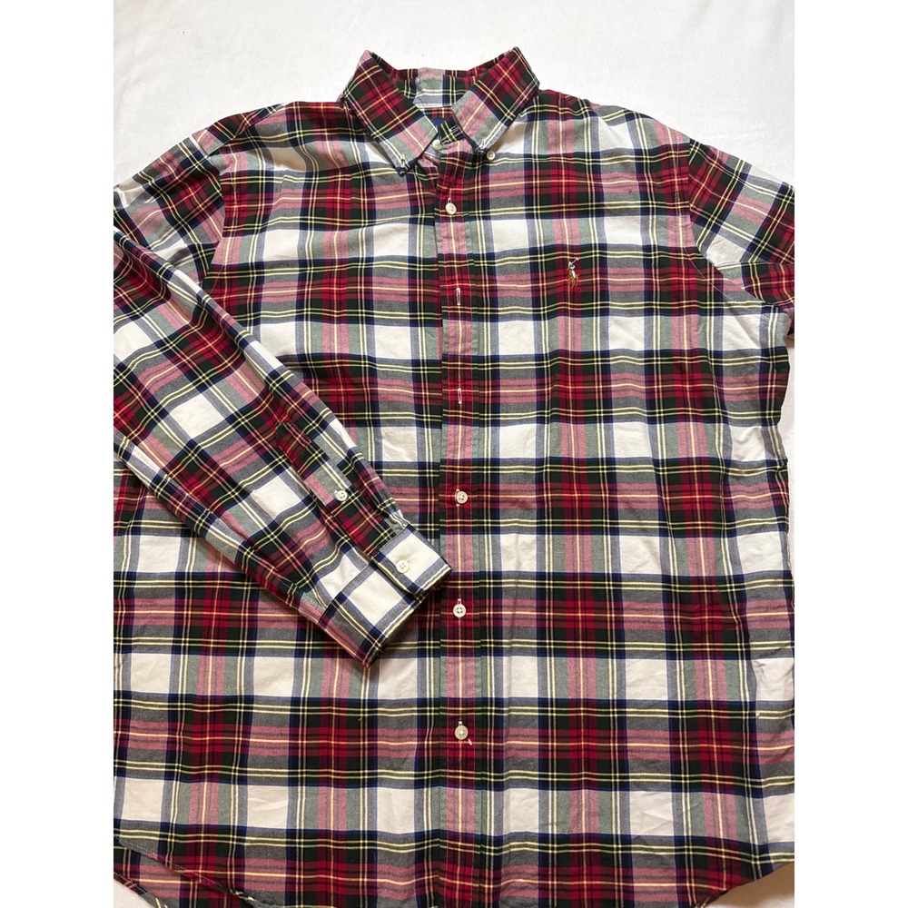 Ralph Lauren Classic Fit Plaid Button Down Shirt Men's XL Red Green White Yellow